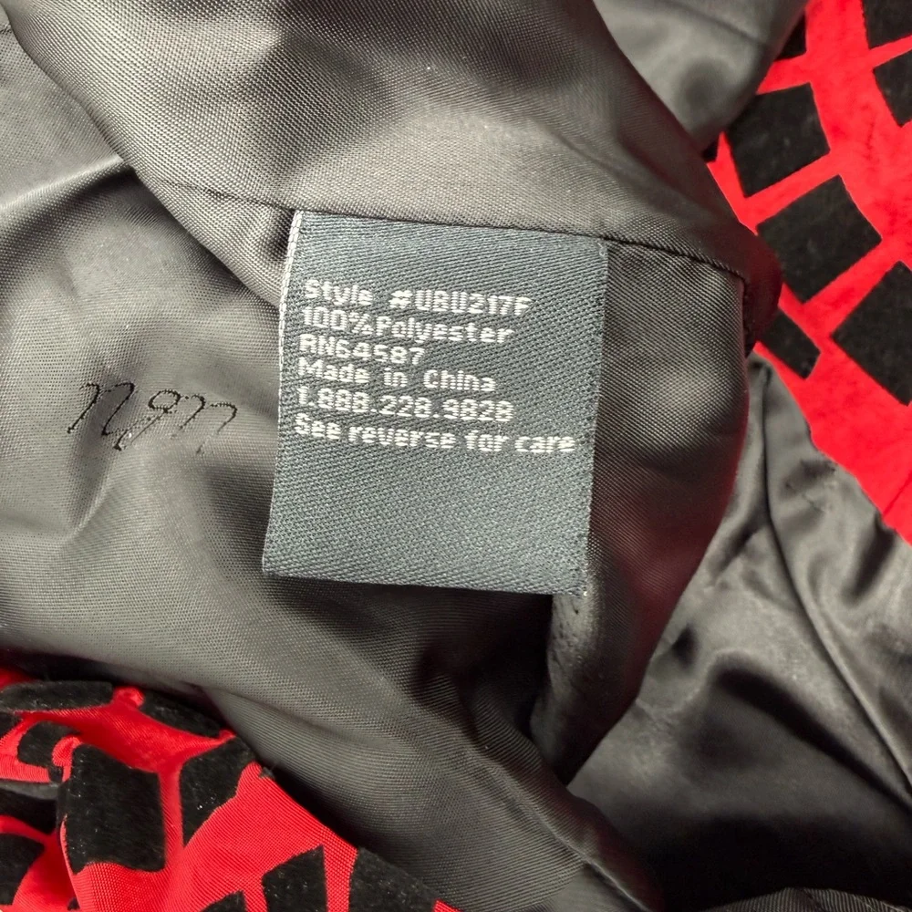 UBU Red Black Velvet Flocked Belted Statement Jacket Large - Picture 7 of 12